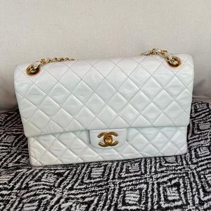 White Vintage Chanel Medium Classic Double Flap Bag